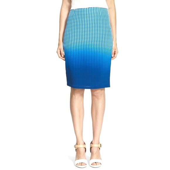 BAILEY 44 Astley dip dye ombre silk check career pencil skirt cobalt blue 4 NEW - Picture 6 of 6